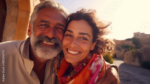 Middle eastern mature couple handsome and beauty outdoor travel