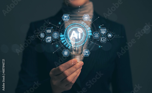 Chatbot chat with AI. Artificial intelligence. Ai is an innovation that will help and facilitate working and managing financial business systems and art designs using artificial intelligence.