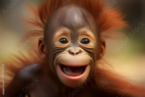 The young orangutan smiled photo