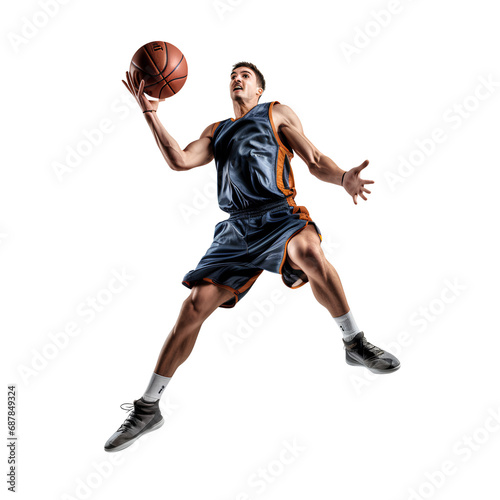 Male basketball player jumping on PNG transparent background © I LOVE PNG