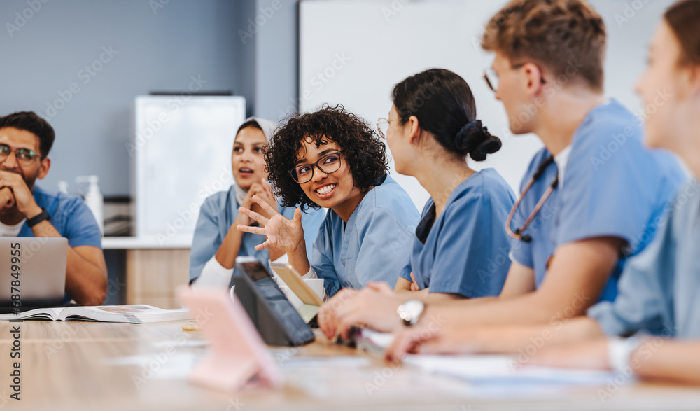 Group of young people showing teamwork and togetherness in medical education Group of young people showing teamwork and togetherness in medical education