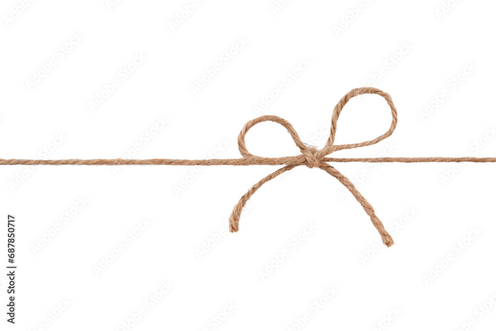 Twine tied in a bow isolated on a transparent background. - obrazy, fototapety, plakaty 