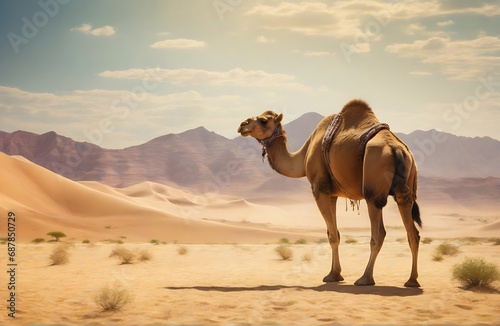 Camel in the desert. Created with Generative Ai technology.