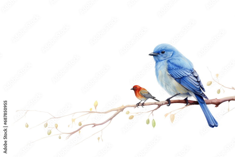 Animal Blue Bird With Red Little Bird on a White or Clear Surface PNG Transparent Background
