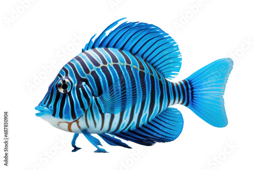 Animal Exotic Aquatic Beauty Blue Striped Fish on a White or Clear Surface PNG Transparent Background