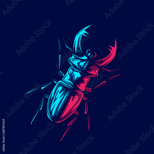 Beetle bug logo neon line art portrait colorful design with dark background. Abstract vector illustration