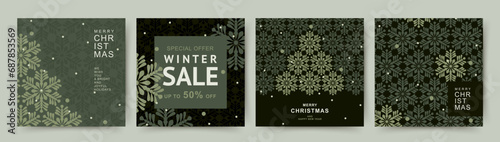 Winter holidays square template. Christmas cards in minimalist geometric Scandinavian style. Xmas sale. Vector illustration for card, invitation, advertisement, banner, social media post, poster