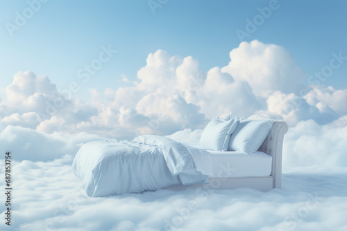 Sky-High Serenity  Bedside Table Soaring in a Cloudy Blue Sky  a Symbol of Good Sleep