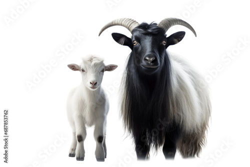 Animal Goat with Buffalo Companionship Amid Grazing on a White or Clear Surface PNG Transparent Background