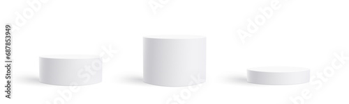 Three white circle podiums stage background, transparent illustration