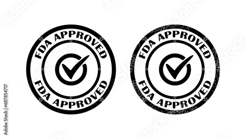FDA approved stamp, Food and Drug Administration payment symbol, black isolated flat illustration