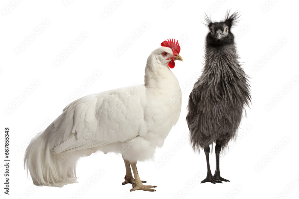 Animal Unexpected Pair Llama Feathered Hen on a White or Clear Surface PNG Transparent Background