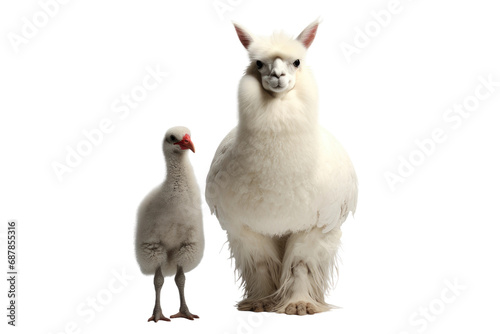 Animal Barnyard Buddies Llama and Hen Duo on a White or Clear Surface PNG Transparent Background
