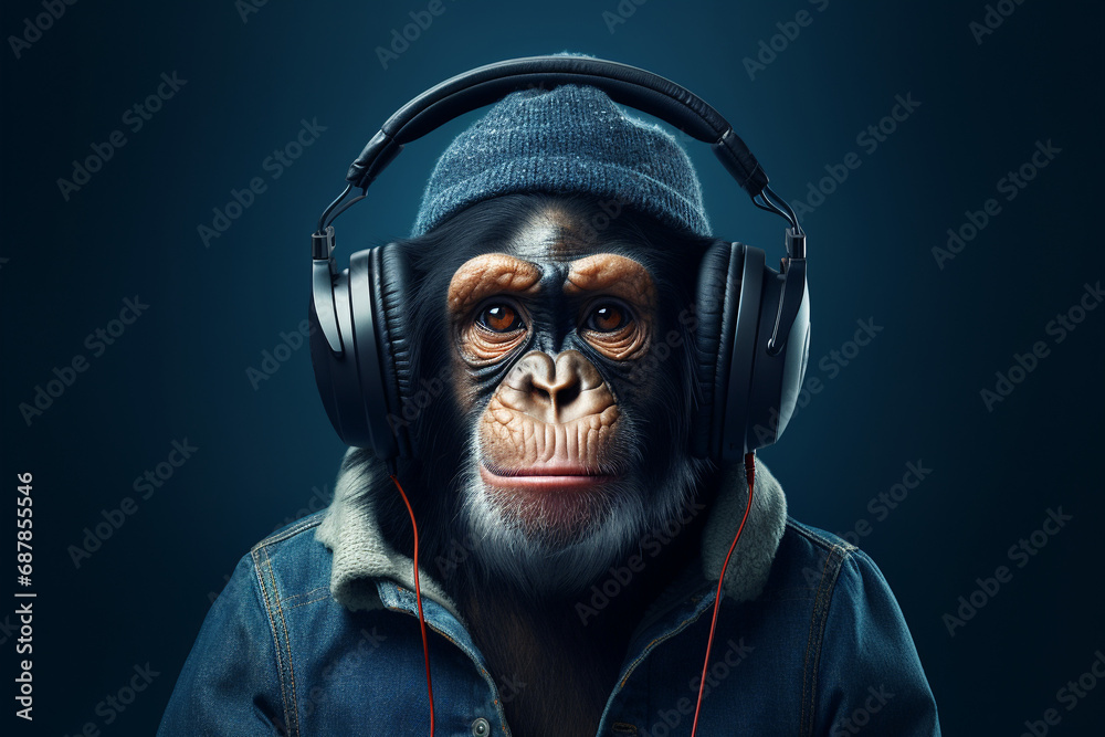 Musical Monkey Business: Funny Portrait with Headphones