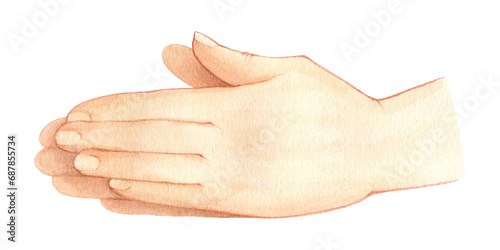 Hands clasped together. Watercolor drawing on a white background photo