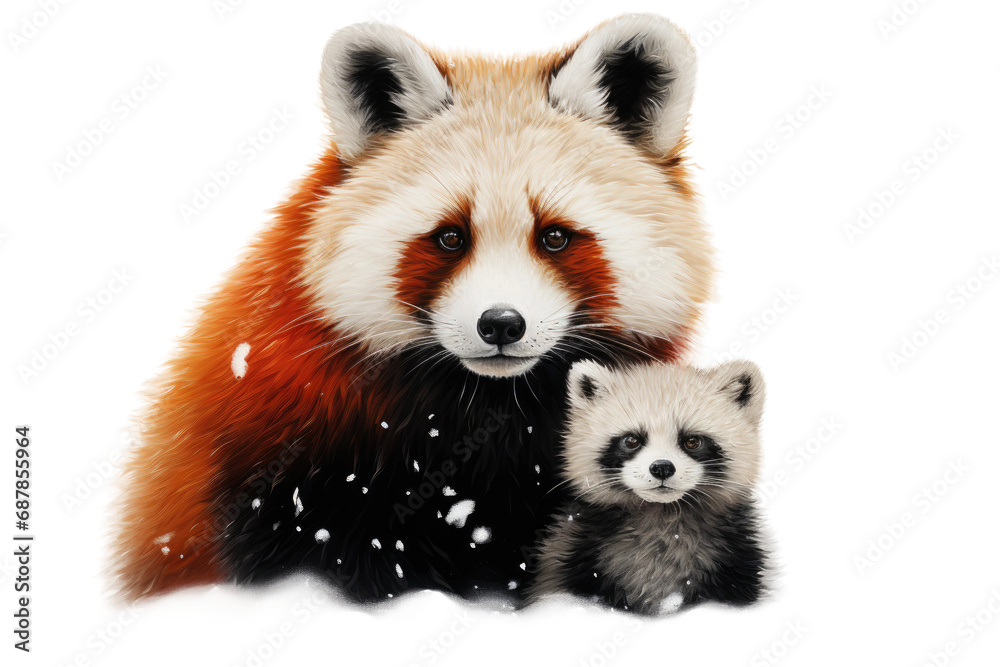 Obraz premium Animal Mixed Tones Panda Red Fox on a White or Clear Surface PNG Transparent Background
