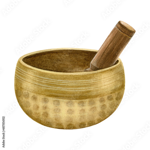 Singing bowl painted in watercolor. For rituals and spiritual practices