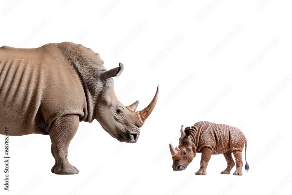 Fototapeta premium Animal Massive Rhino Bonds with Friendly Dog on a White or Clear Surface PNG Transparent Background