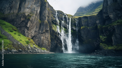 Huge cliffs with beautiful waterfall