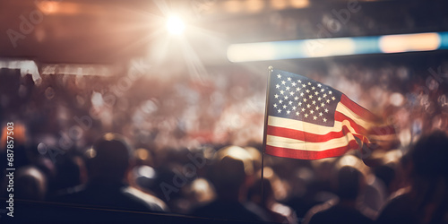 fourth of july 4th july, American flag waving in celebration of freedom, Crowd of people with american flag in the street