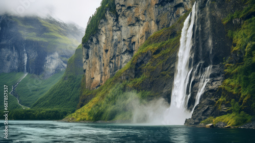 Huge cliffs with beautiful waterfall