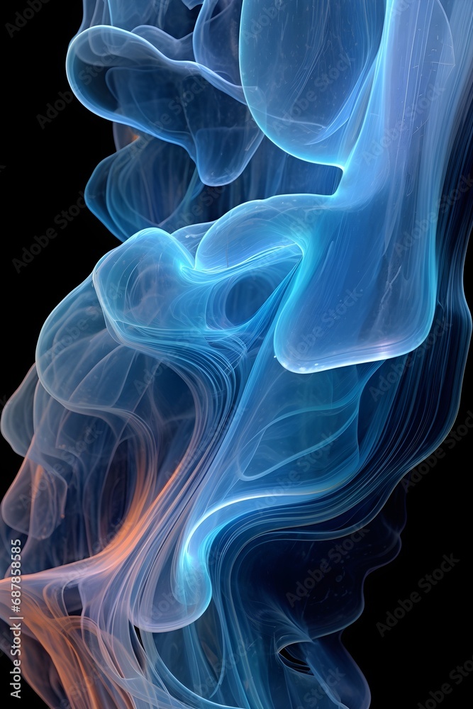 Blue delicate smoke waves on black background HD Wallpaper