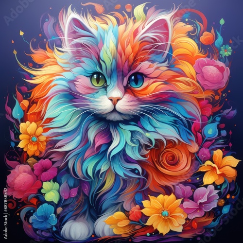 Persian cat The bright and vivid palette adds a sense of playfulness to the artwork  and the cat s confident posture and the whimsical glasses convey a sense of charm.