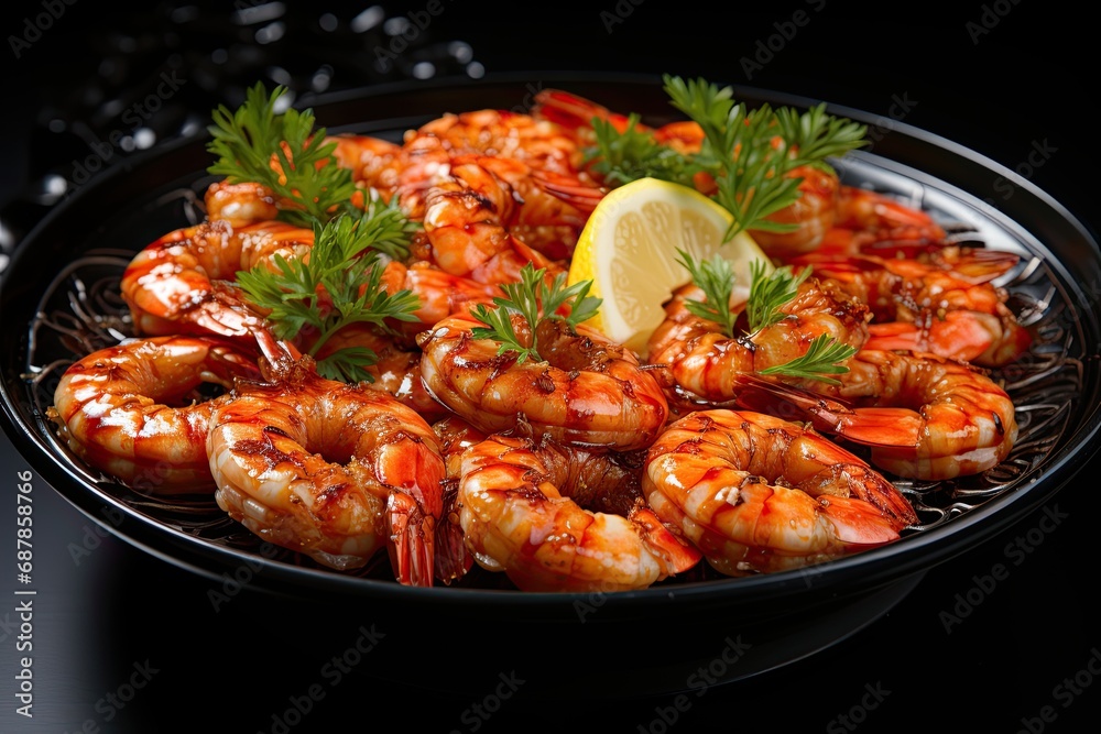 close up fried shrimp on a black background