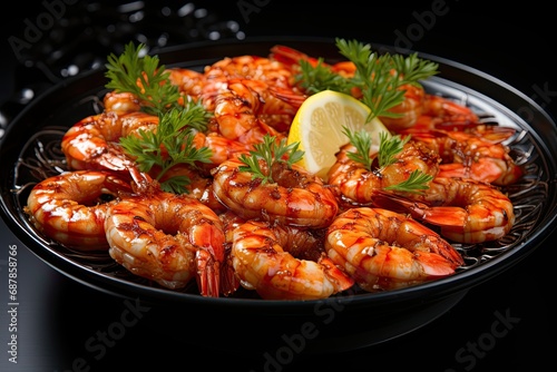 close up fried shrimp on a black background