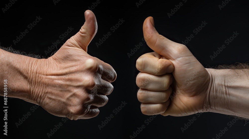 Two male hands showing thumbs up sign Two male hands showing thumbs up sign