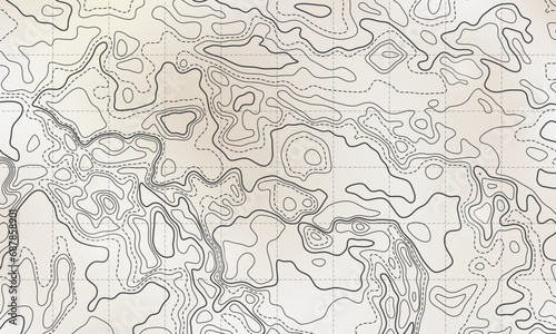 Ocean bottom topographic line map curvy wave isolines vector illustration.