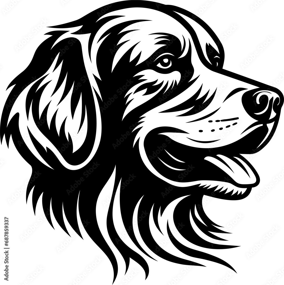 Golden retriver head silhouette icon in black color. Vector template for laser cutting wall art. Golden retriver head silhouette icon in black color. Vector template for laser cutting wall art.