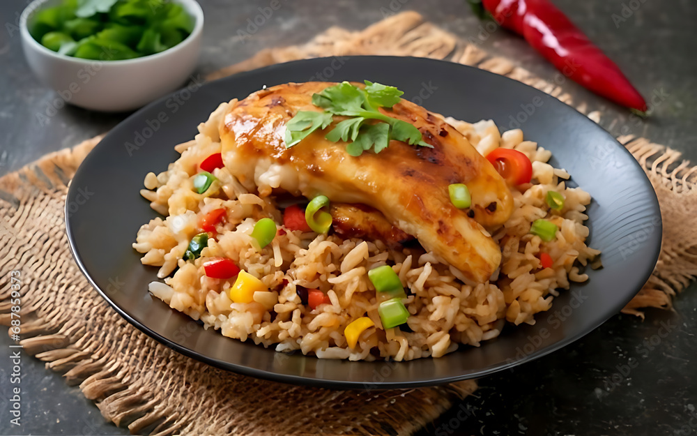 Capture the essence of Chicken Fried Rice in a mouthwatering food photography shot Generative AI Capture the essence of Chicken Fried Rice in a mouthwatering food photography shot Generative AI