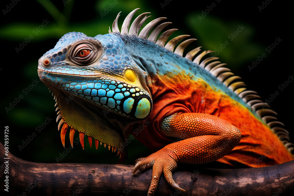 Branch Buddies: Colorful Iguana Strikes a Pose in a Captivating Portrait