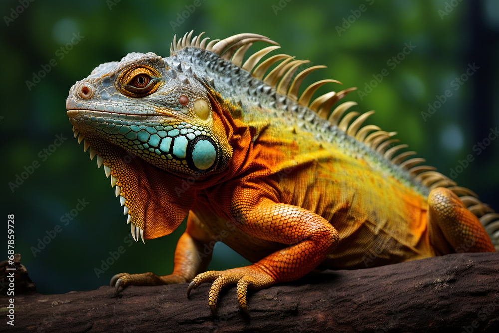 Branch Buddies: Colorful Iguana Strikes a Pose in a Captivating Portrait