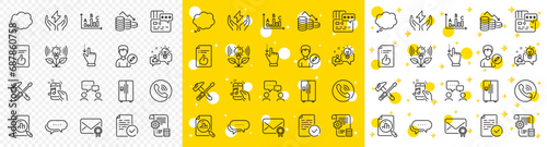 Outline Call center, Dots message and Settings blueprint line icons pack for web with Compliance, Hammer tool, Music phone line icon. Edit person, Survey results, Refrigerator pictogram icon. Vector