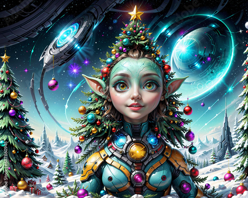 alien character in a New Year's atmosphere among bubbles on an unknown planet. AI Generated © ASPmedia