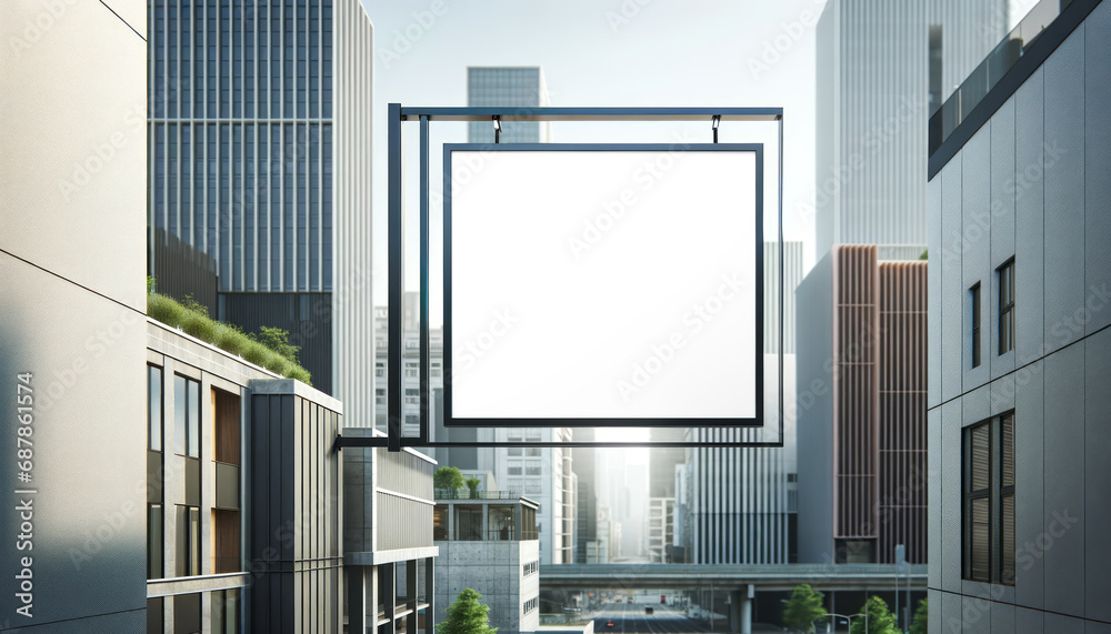 Outdoor billboard mockup on a modern building wall, clear day. Advertisement display concept. Generative AI Outdoor billboard mockup on a modern building wall, clear day. Advertisement display concept. Generative AI