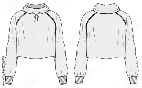 Women's sweatshirt , Fashion Flat Sketch Vector Illustration, CAD, Technical Drawing, Flat Drawing, Template, Mockup.