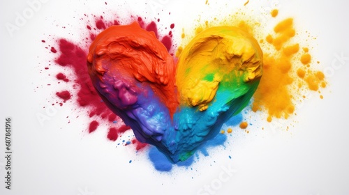 A heart made out of colored paint on a white surface