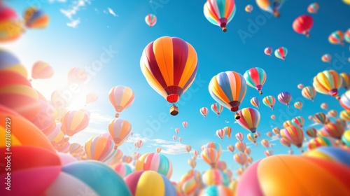 A bunch of colorful hot air balloons flying in the sky photo