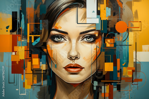 Geometric abstract woman portrait