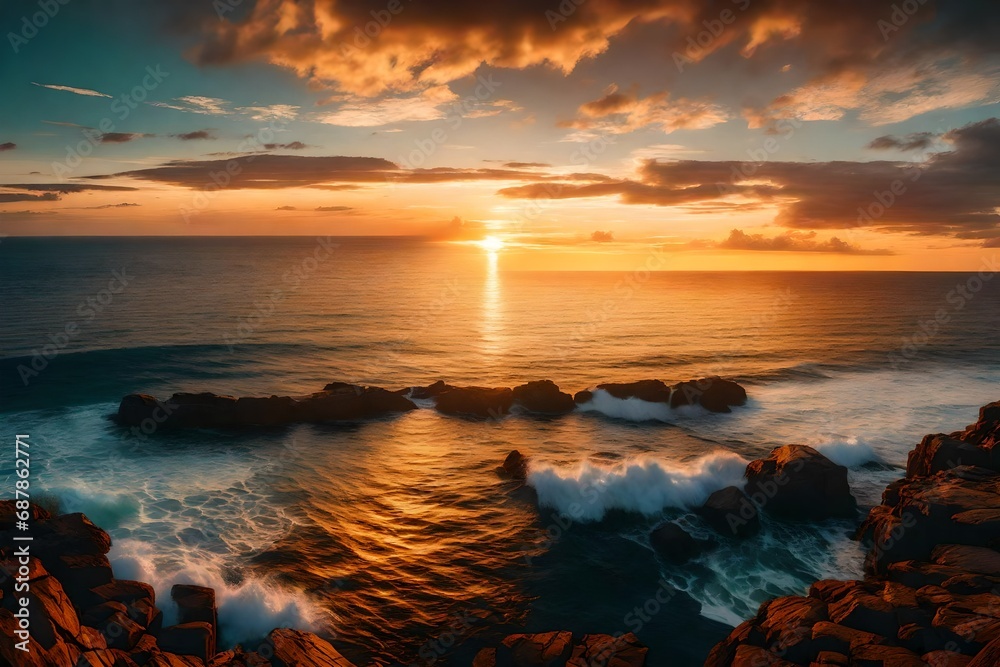 great sunset over the ocean-