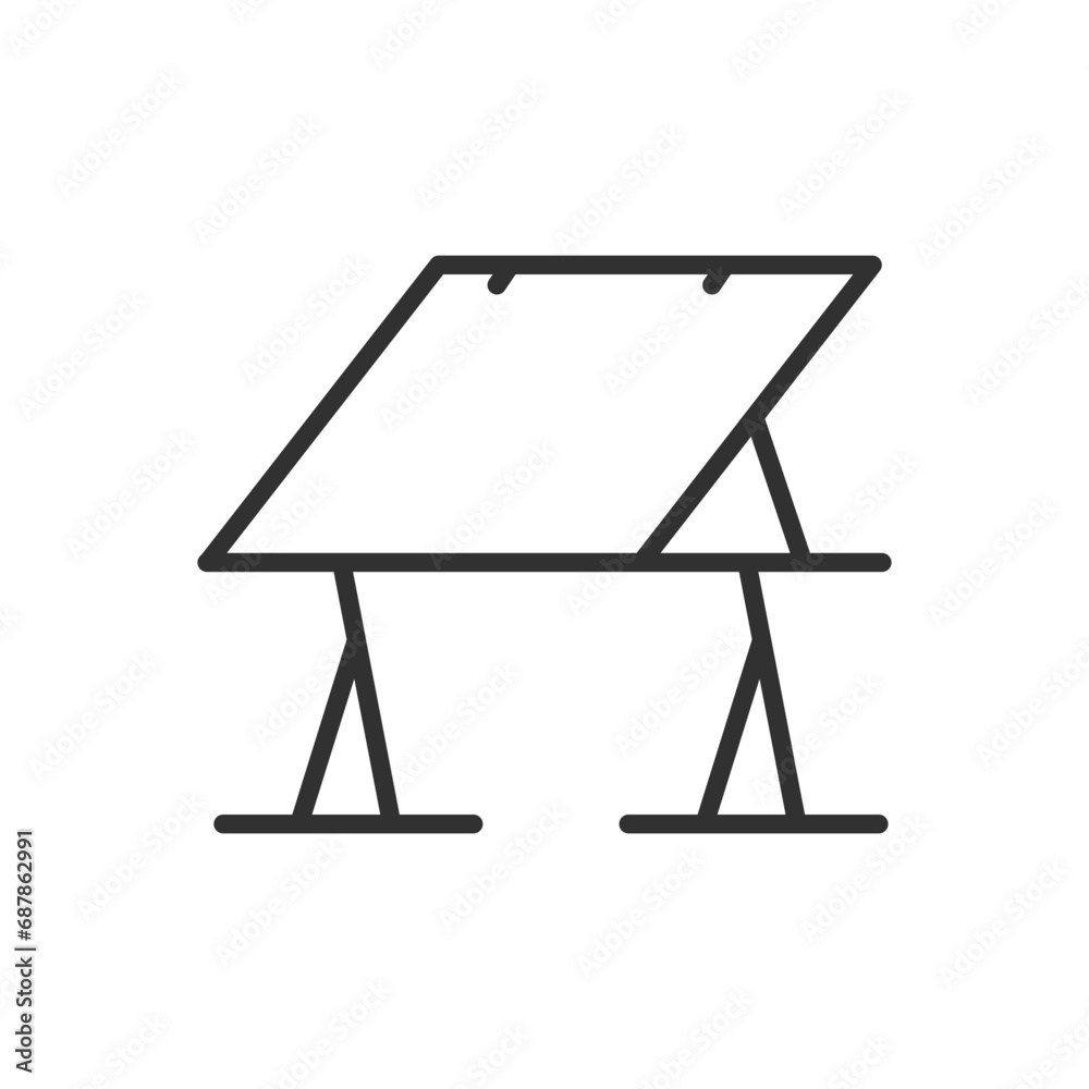 Drawing table for drawing and designing, linear icon. Line with editable stroke Drawing table for drawing and designing, linear icon. Line with editable stroke