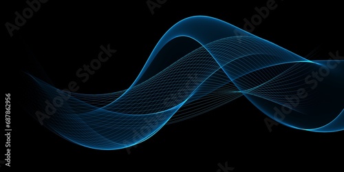 Dark blue background with a blue waves design, in the style of minimalism geometric, digital blue neon banner