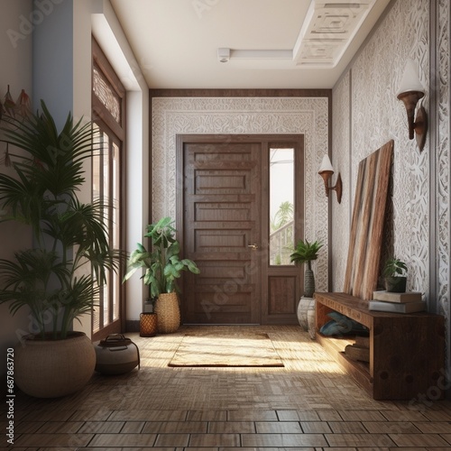 modern boho interior style of corridor with door