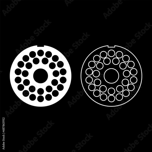 Grate for meat grinder plate mincer device for growing shallow of meat lattice sieve set icon white color vector illustration image solid fill outline contour line thin flat style