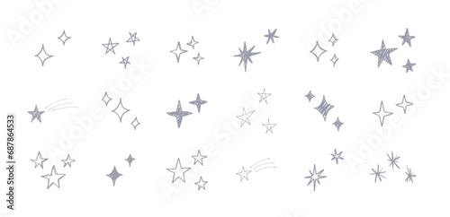 シンプルでお洒落な手描きのきらきら　装飾イラストセット　星　輝き　落書き photo