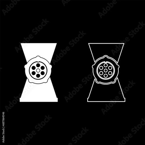 Meat grinder mincer set icon white color vector illustration image solid fill outline contour line thin flat style