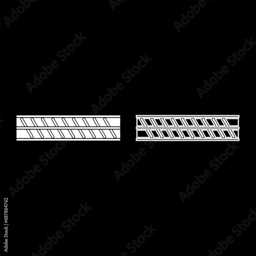 Reinforcement bar rebar ribbed metal rod set icon white color vector illustration image solid fill outline contour line thin flat style